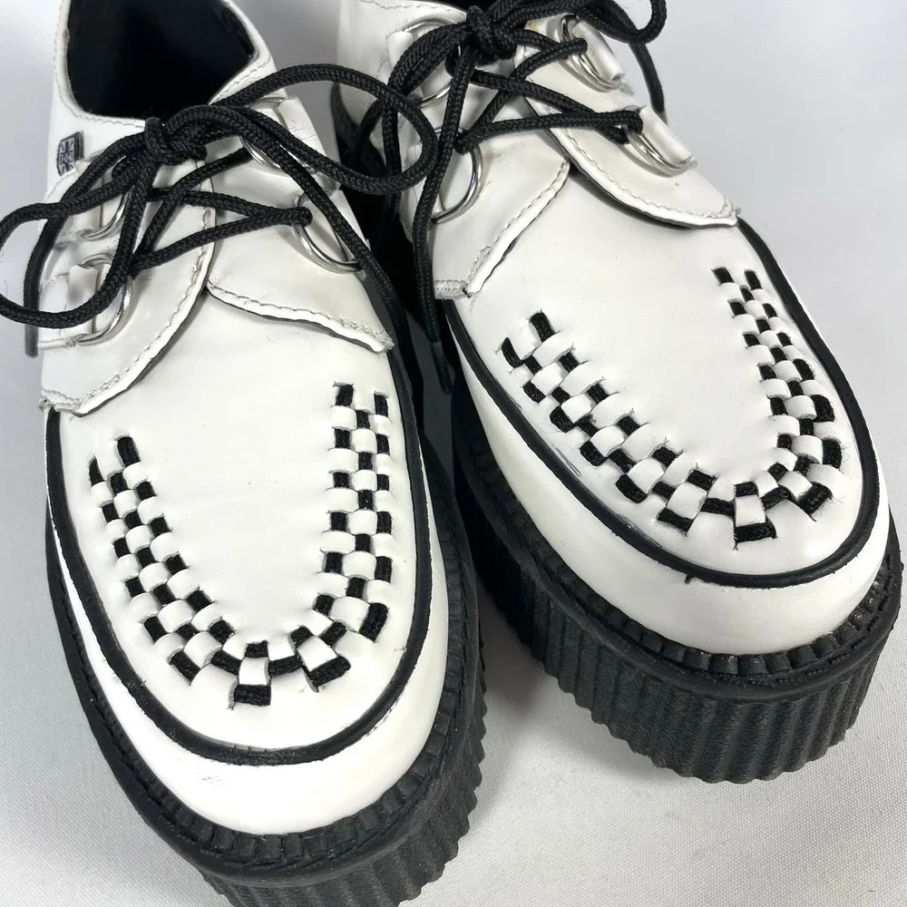 T.U.K. Mondo Creeper Platform‎ Shoes Womens 7 White Black Leather Goth Punk